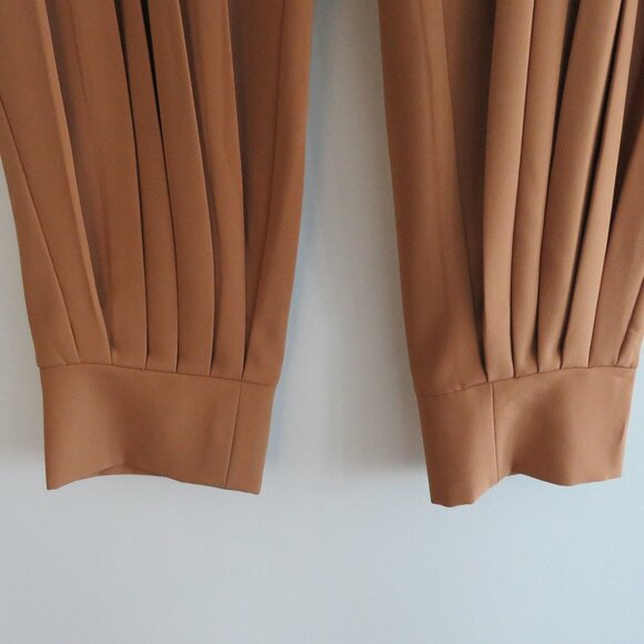 THE KEMIST Tan Multi Pleat Front Baggy High Rise Tapered Pants UK 18 US 14 - Picture 8 of 15